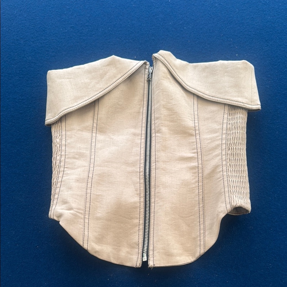 Zara Tan Leather Vest with Structured Design